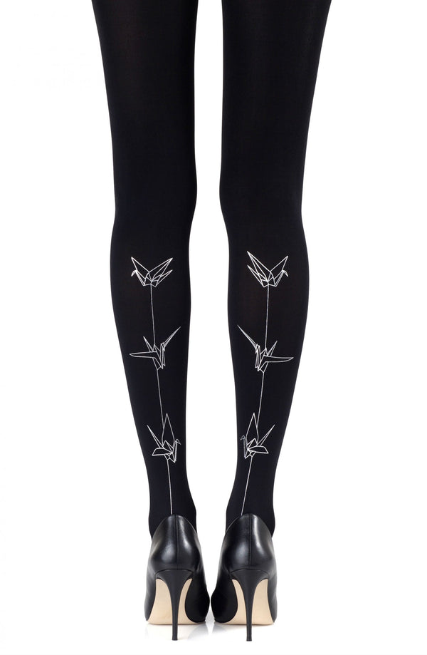 Zohara "Paper Planes" Silver Print Tights