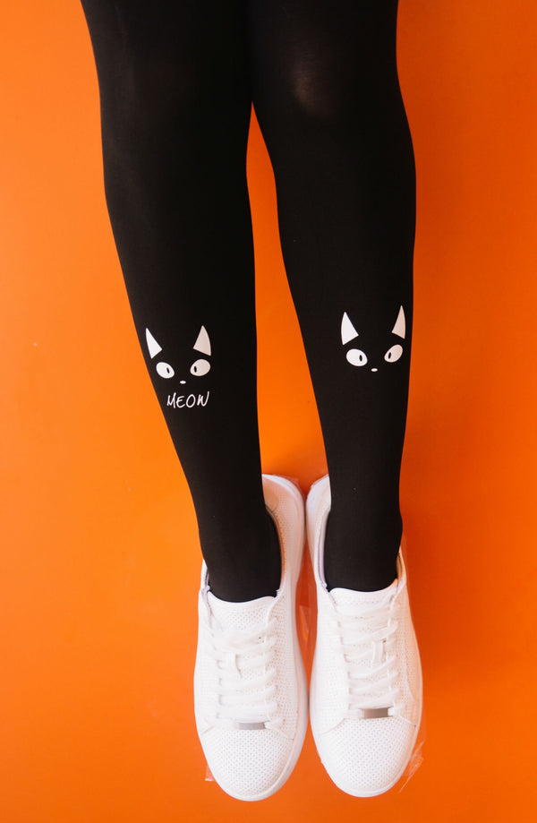 Zohara "Nice Kitty" White Print Tights